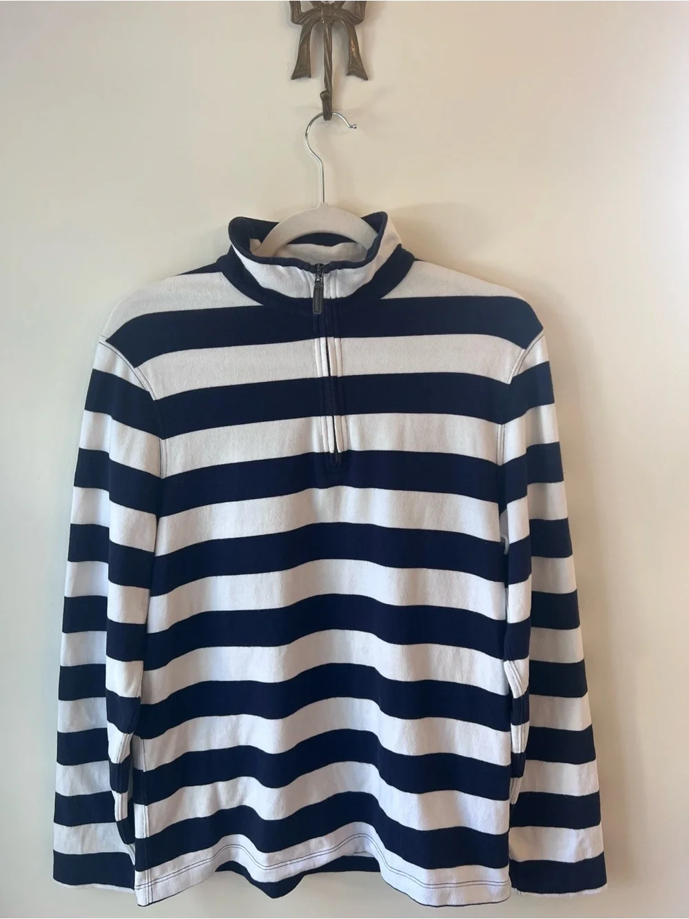 J.Crew Mercantile Women’s Navy White Striped Half Zip Pullover 100% Cotton